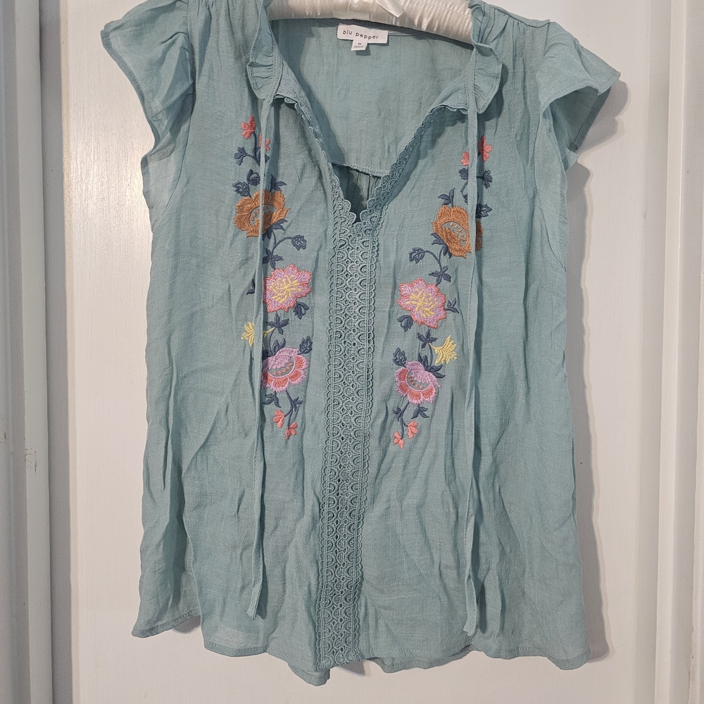 Embroidered Floral Teal Blouse
